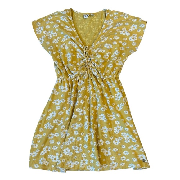 Roxy Women's Yellow Floral Simple Thoughts Short Sleeve Dress Size Medium - Picture 5 of 9